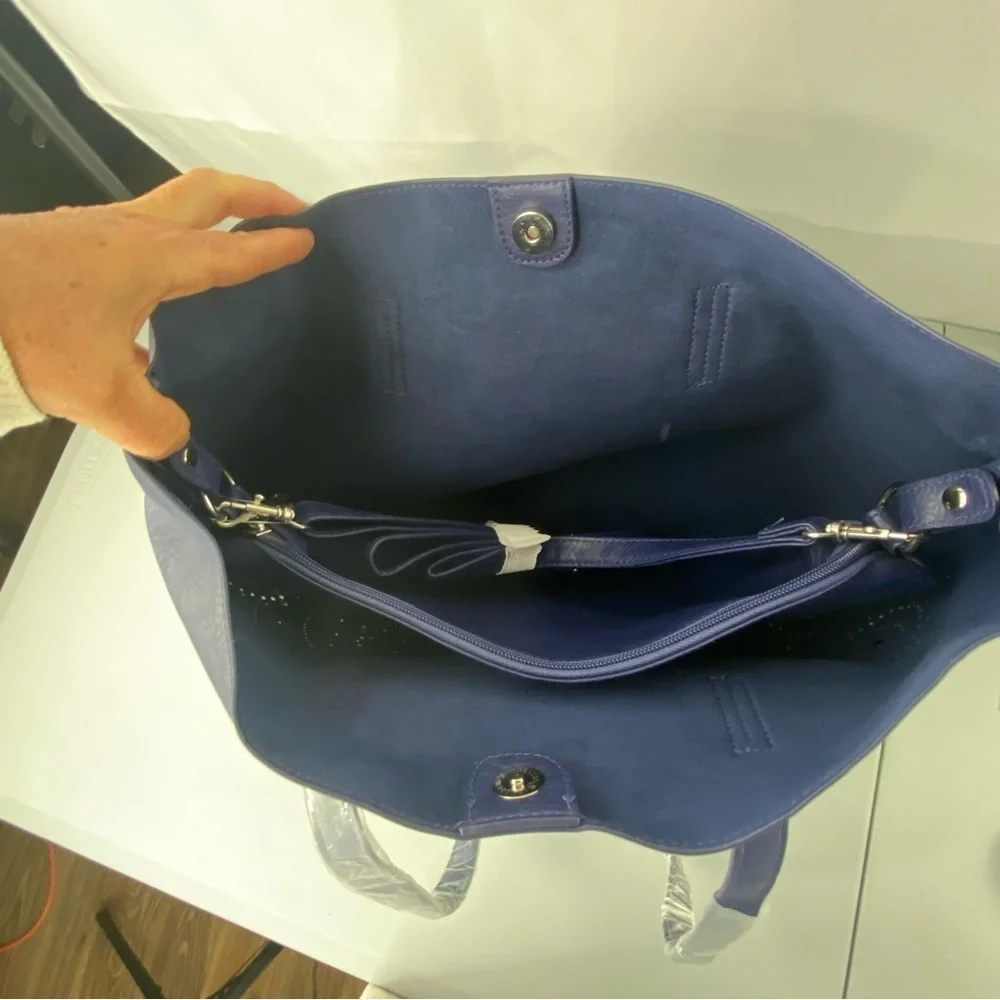 NWT Large Navy Blue Laser Cut Mandala Tote Bag with Removable Interior Crossbody